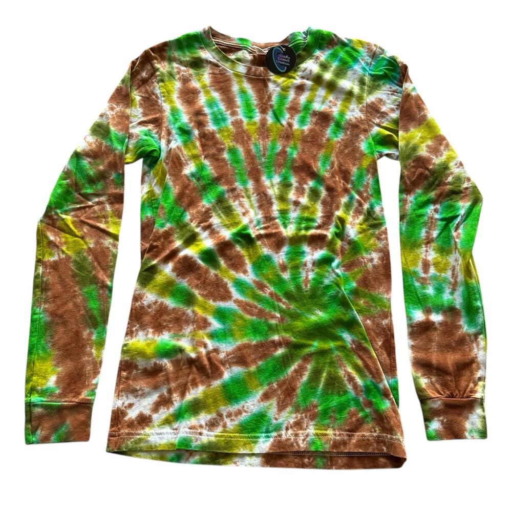 Unisex Shirt Size XS Handmade Tie Dye Green Brown Long Sleeve Hippie Brand New